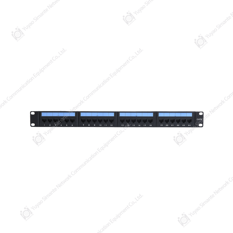 SMT-2043D24C6 1U24 puerto 180 grados CAT6 UTP panel de parcheo