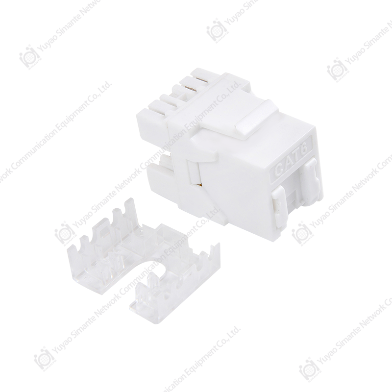 SMT-1021D8C6(B) Conector Keystone CAT6 de 180 grados con obturador 110 y Krone IDC